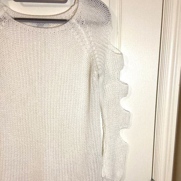 Femme Fatale Women's White Sheer Sweater Cut-Out Sleeves Made in Italy Size S/P - Picture 2 of 7
